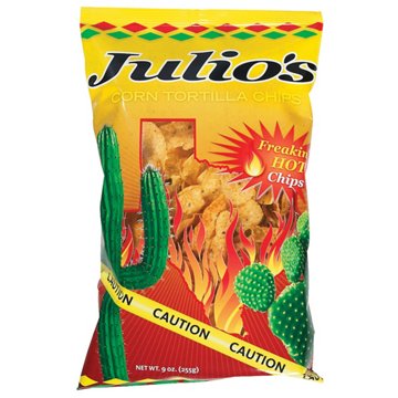 Julio's Freakin' Hot Corn Tortilla Chips, 9 oz