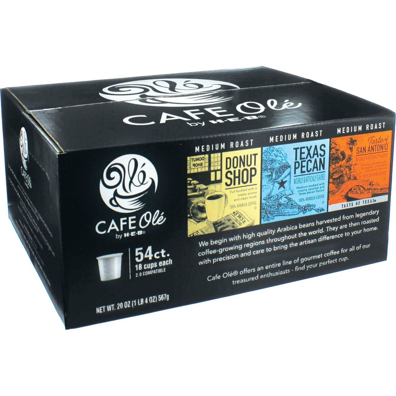 CAFE Olé by H-E-B Donut Shop, Texas Pecan & Taste of San Antonio Coffee Single Serve Cups - Variety Pack