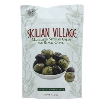 Sicilian Village Marinated Green and Black Olives, 7 oz