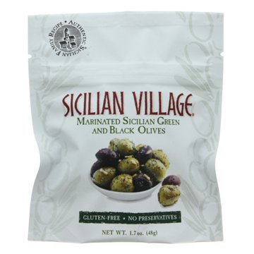 Sicilian Village Marinated Green and Black Olives, 1.7 oz