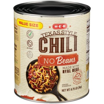H-E-B Texas Style Chili - No Beans - Value Size, 108 oz