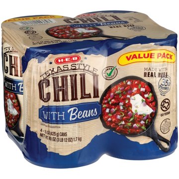 H-E-B Texas Style Chili with Beans - Value Pack, 4 pk