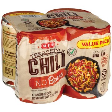H-E-B Texas Style Chili - No Beans - Value Pack, 4 pk