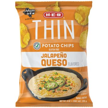 H-E-B Thin Potato Chips - Jalapeño Queso, 9 oz