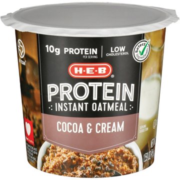 H-E-B 10g Protein Instant Oatmeal Cup - Cocoa & Cream, 1.59 oz