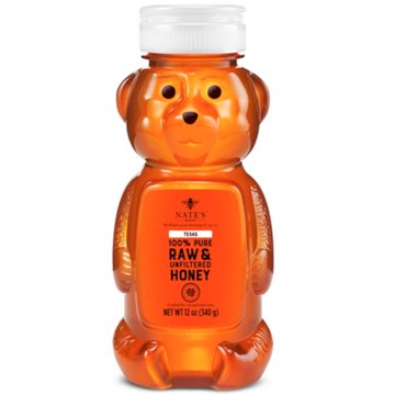 Nate's Honey 100% Pure Raw Unfiltered Texas Honey Squeeze Bear, 12 oz