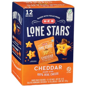 H-E-B Cheddar Lone Stars Baked Snack Crackers 1 oz Bags, 12 ct