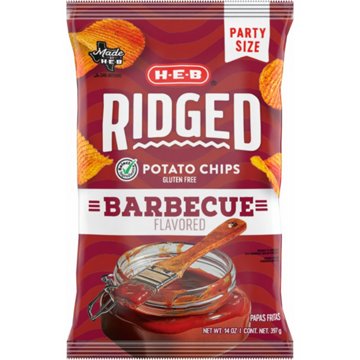 H-E-B Ridged Potato Chips - Barbecue, Party Size, 14 oz