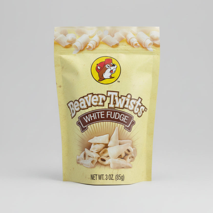 Beaver Twist White Fudge package on a gray background