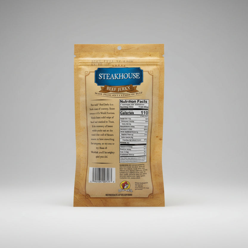 Steakhouse seasoning packet on a granite countertop